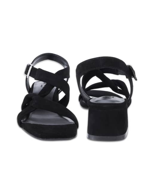 Off The Hook Nicola suede leather strappy low block heel sandals in black, 4 of 4