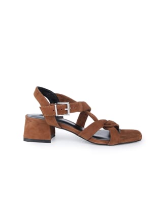  Nicola suede leather strappy low block heel sandals in tan