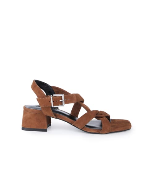 Off The Hook Nicola suede leather strappy low block heel sandals in tan - view 1