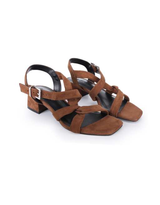 Off The Hook Nicola suede leather strappy low block heel sandals in tan, 2 of 4
