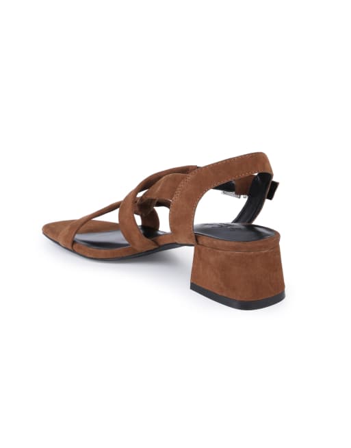 Off The Hook Nicola suede leather strappy low block heel sandals in tan, 3 of 4