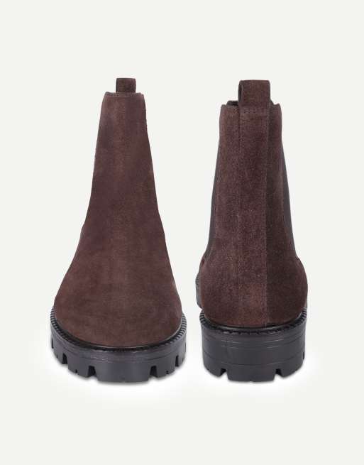Off The Hook Nova suede chunky sole chelsea boots in brown suede, 4 of 6