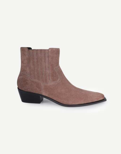 Off The Hook Orion suede western cuban-heel ankle boots in taupe suede, 2 of 7