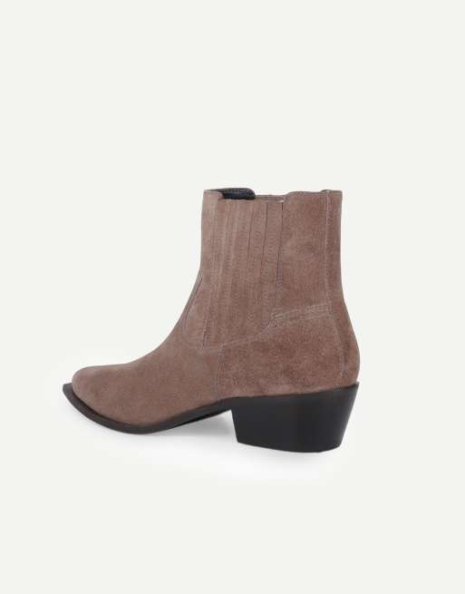 Off The Hook Orion suede western cuban-heel ankle boots in taupe suede, 3 of 7