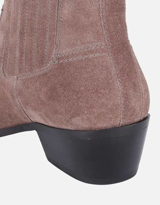 Off The Hook Orion suede western cuban-heel ankle boots in taupe suede, 6 of 7