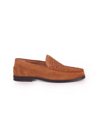  Orson leather woven loafers in tan suede