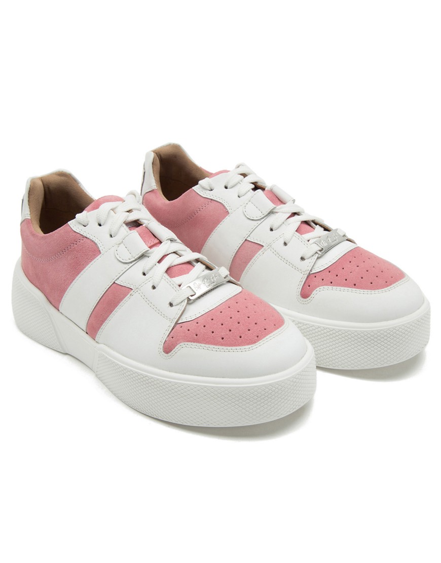 Off The Hook oval lightweight walking leather lace-up trainers shoes in pink