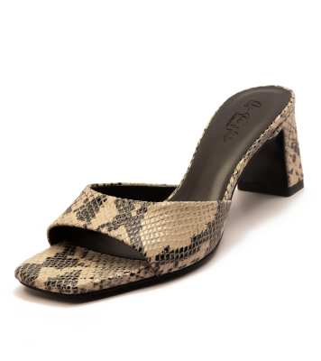  'PARK' Block Heel Women Heeled Snake Print Leather Sandals