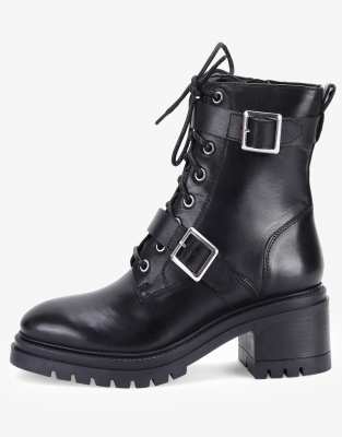 Off The Hook parkside beckey block heel high heel ankle leather boots in black