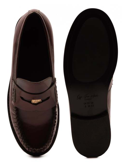 Off The Hook Penelope leather penny ruched loafers in bordo, 3 of 4