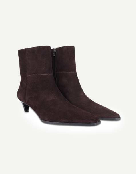 Off The Hook Pheonix suede kitten heel ankle boots in dark brown suede - view 1
