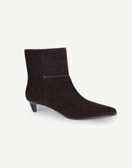 Off The Hook Pheonix suede kitten heel ankle boots in dark brown suede, 2 of 7