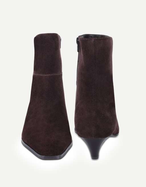 Off The Hook Pheonix suede kitten heel ankle boots in dark brown suede, 4 of 7