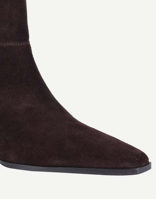 Off The Hook Pheonix suede kitten heel ankle boots in dark brown suede, 7 of 7