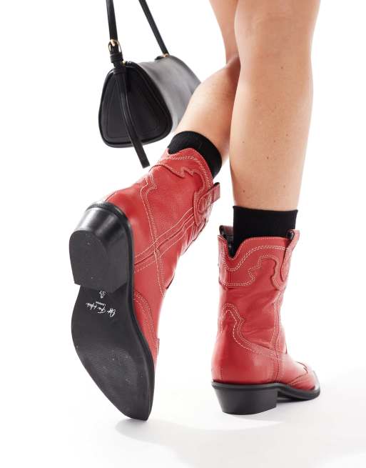 Off The Hook - Portobello Johnny - Enkelhoge leren cowboylaarzen in rood , 2 van 4