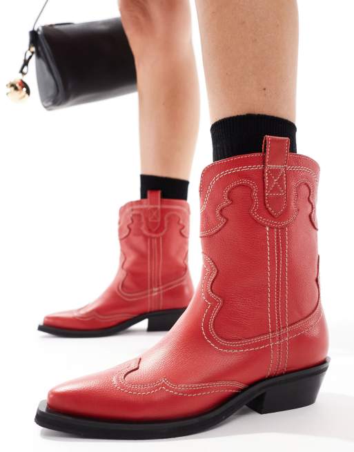 Off The Hook - Portobello Johnny - Enkelhoge leren cowboylaarzen in rood , 3 van 4