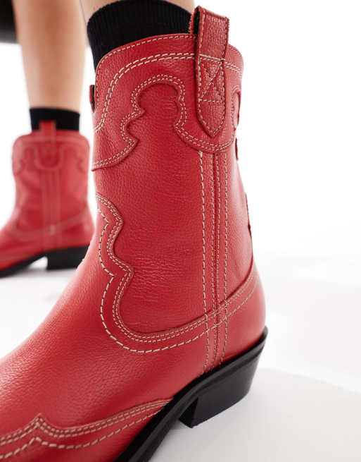Off The Hook - Portobello Johnny - Enkelhoge leren cowboylaarzen in rood , 4 van 4