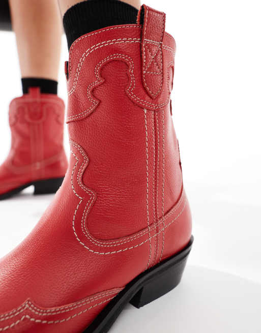OFF THE HOOK PORTOBELLO johnny red high ankle cowboy leather boots in red , 4 of 4