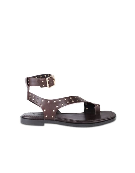 Off The Hook Quinn leather studded toe loop flat sandals in brown - view 1