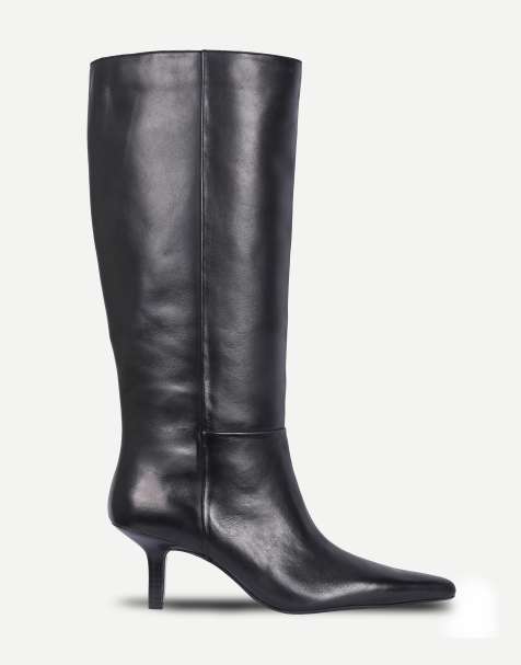 Off The Hook Rhea leather point toe knee high boots in black - view 1