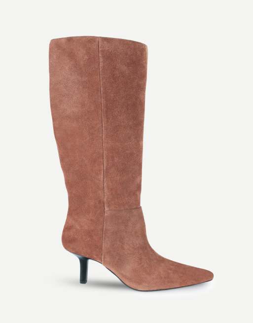 Off The Hook Rhea suede stiletto heel knee high boots in cognac suede, 2 of 6