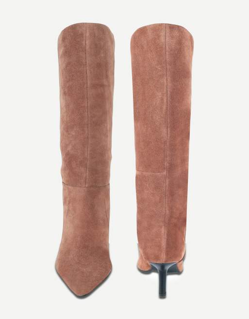 Off The Hook Rhea suede stiletto heel knee high boots in cognac suede, 4 of 6