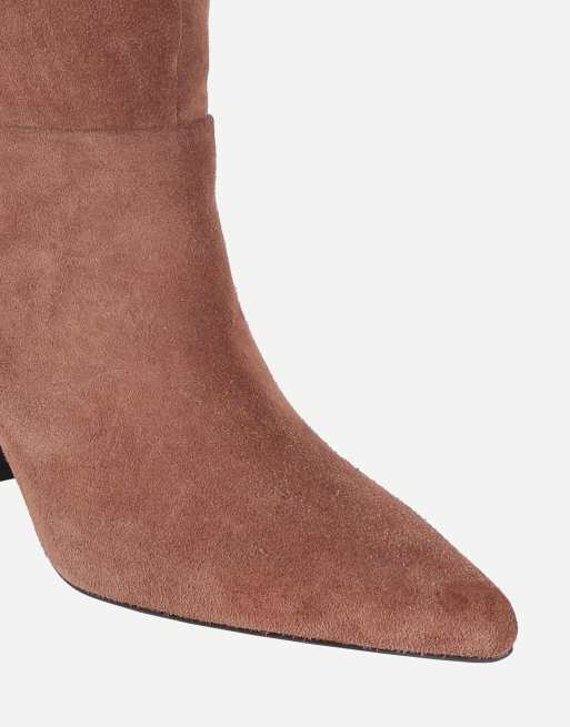 Off The Hook Rhea suede stiletto heel knee high boots in cognac suede, 6 of 6