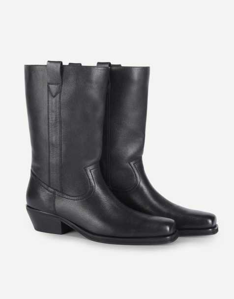 Off The Hook Ritchie leather western mid calf boots in black - view 1