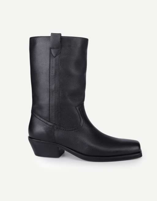 Off The Hook Ritchie leather western mid calf boots in black, 2 of 7