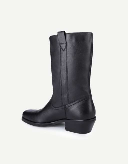 Off The Hook Ritchie leather western mid calf boots in black, 3 of 7