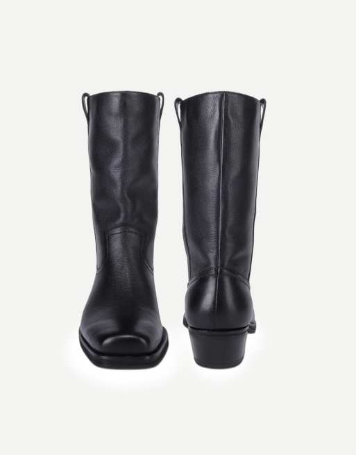 Off The Hook Ritchie leather western mid calf boots in black, 4 of 7