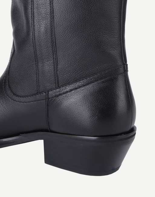 Off The Hook Ritchie leather western mid calf boots in black, 6 of 7