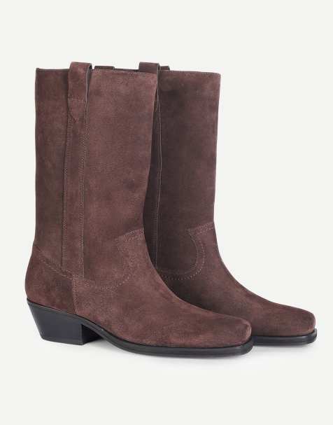 Off The Hook Ritchie suede leather western mid calf boots in brown suede - view 1
