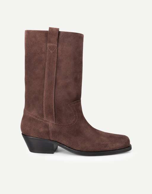 Off The Hook Ritchie suede leather western mid calf boots in brown suede, 2 of 7