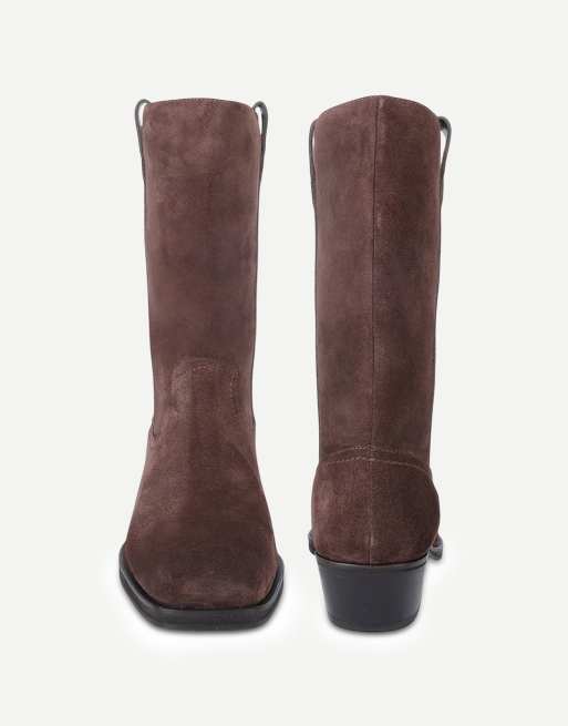 Off The Hook Ritchie suede leather western mid calf boots in brown suede, 4 of 7