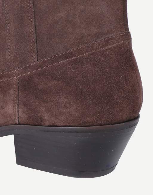 Off The Hook Ritchie suede leather western mid calf boots in brown suede, 6 of 7