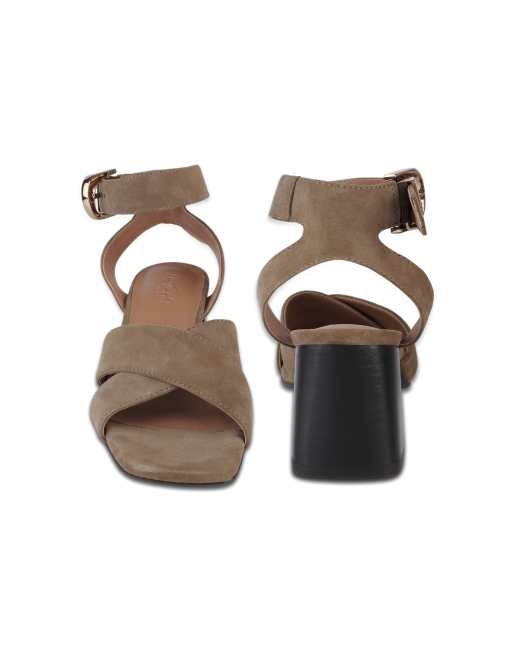 Off The Hook Ruby suede leather cross strap block heel sandals in olive, 4 of 4