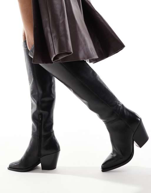 OFF THE HOOK 'SCORES' Leather Knee High Heeled Boots in Black, 4 of 4