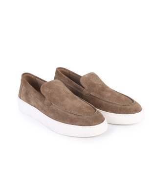  Scottie suede leather slip‑on casual loafers in mink suede