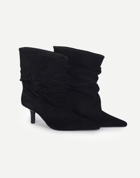 Off The Hook Selene suede pointed toe heeled ankle boots in black suede - view 1