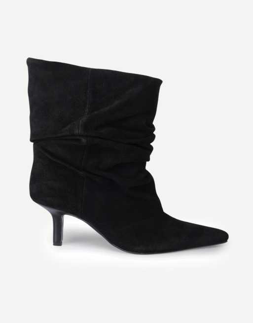 Off The Hook Selene suede pointed toe heeled ankle boots in black suede, 2 of 6