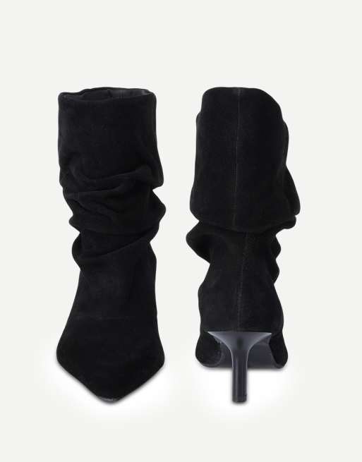 Off The Hook Selene suede pointed toe heeled ankle boots in black suede, 4 of 6