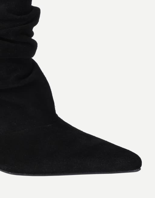 Off The Hook Selene suede pointed toe heeled ankle boots in black suede, 6 of 6