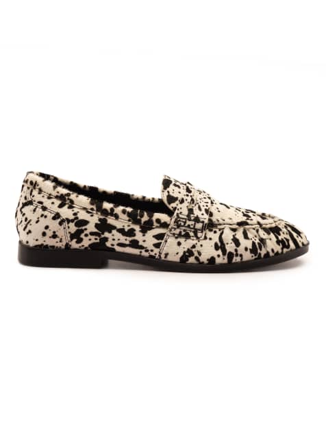 Off The Hook Sienna cow-print suede leather ruched loafers in cow-print - view 1