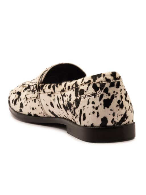 Off The Hook Sienna cow-print suede leather ruched loafers in cow-print, 3 of 4