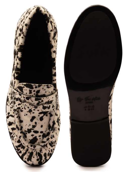 Off The Hook Sienna cow-print suede leather ruched loafers in cow-print, 4 of 4