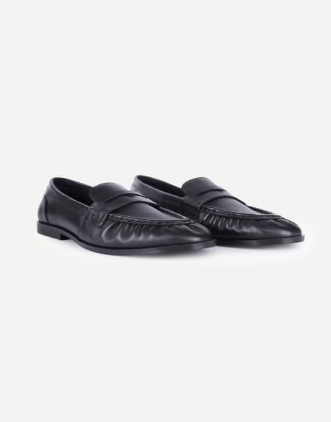 Off The Hook Sienna real leather loafers with ruched detail in black - view 1