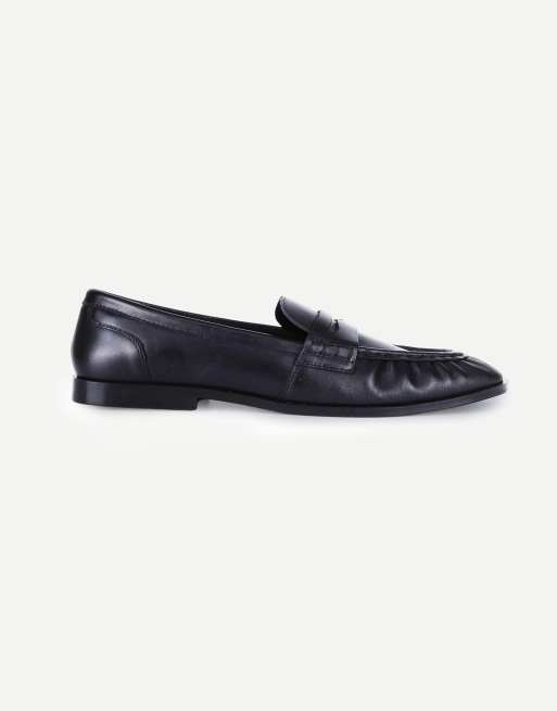 Off The Hook Sienna real leather loafers with ruched detail in black, 2 of 6