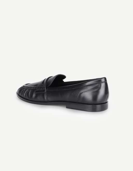 Off The Hook Sienna real leather loafers with ruched detail in black, 3 of 6