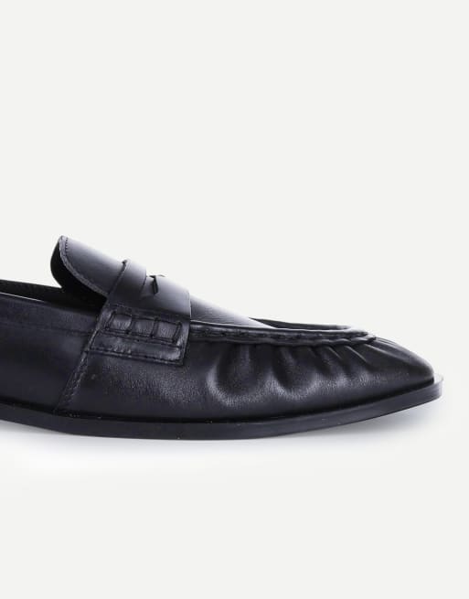 Off The Hook Sienna real leather loafers with ruched detail in black, 4 of 6
